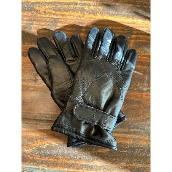 100% Leather Gloves Womens Black Winter Driving One Size - Picture 1 of 6